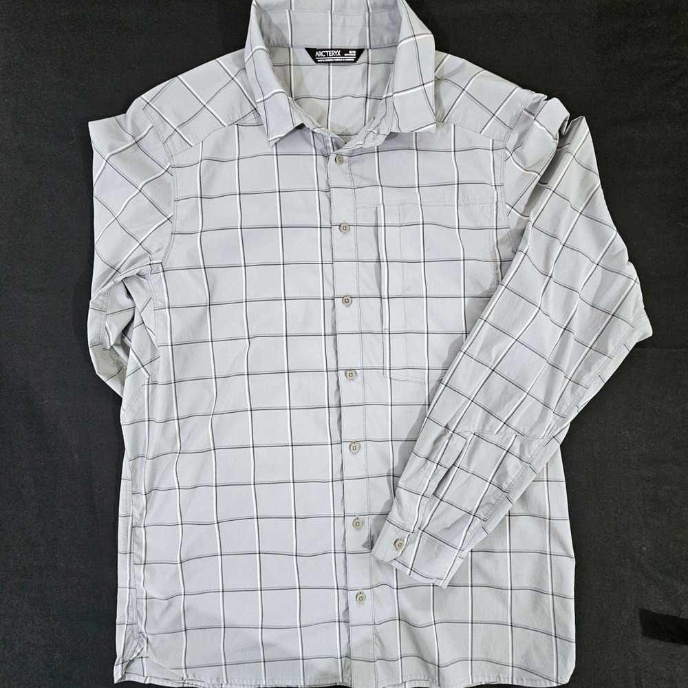 Arc'teryx Riel Shirt LS Men's Medium Gray Plaid Long Sleeve Hiking 23018